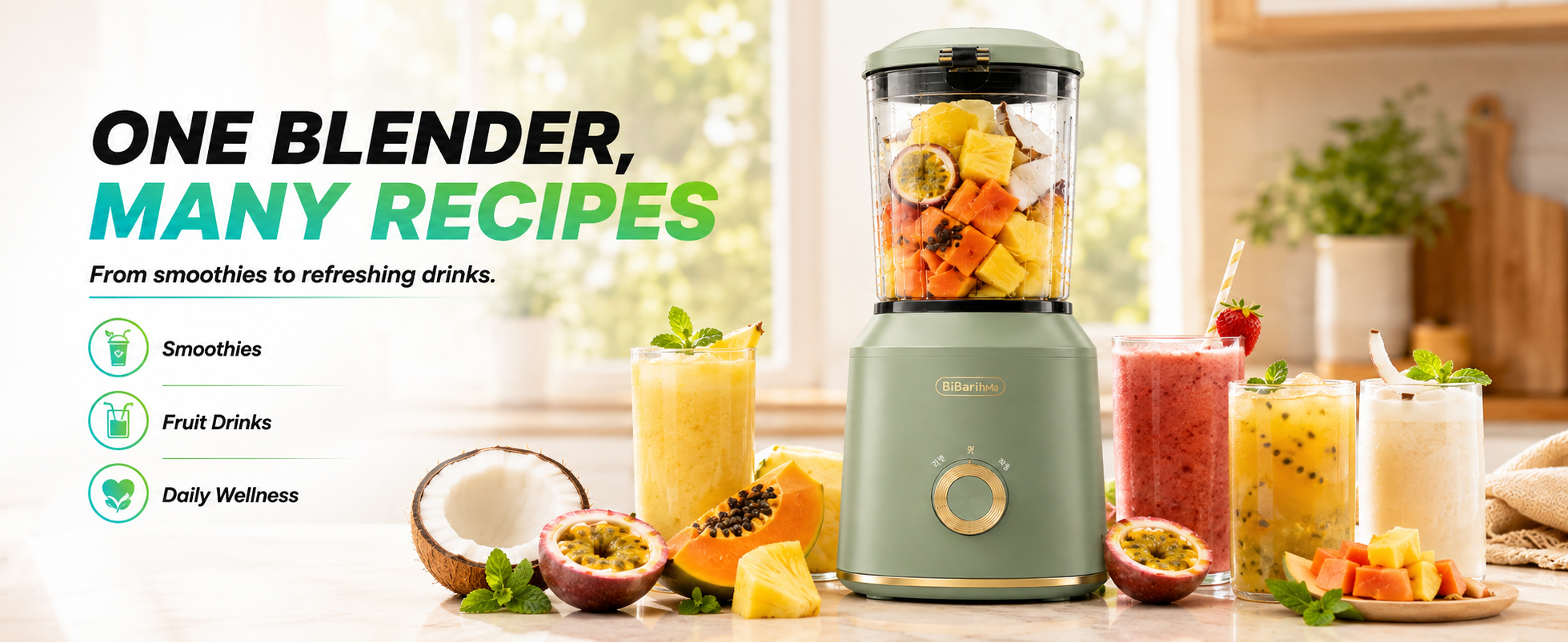 ONE BLENDER, MANY RECIPES 便携榨汁机 A+ 视觉