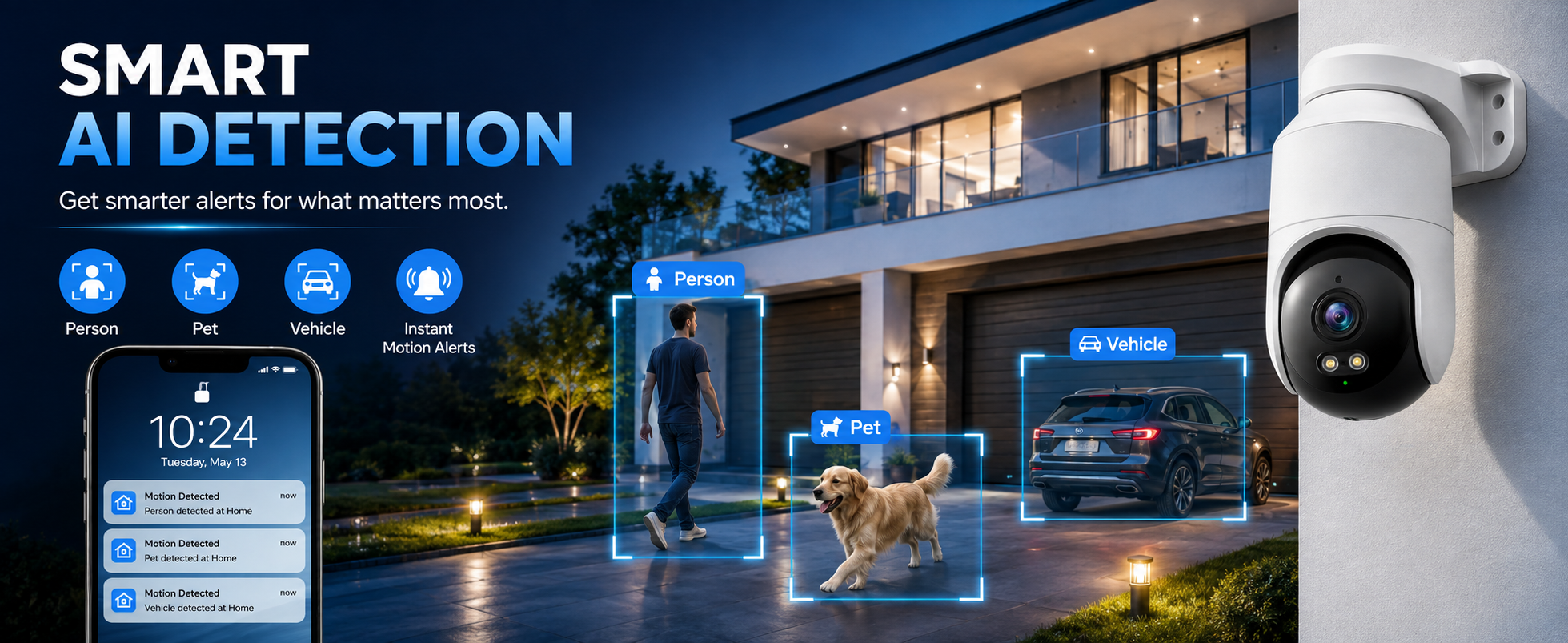 SMART AI DETECTION 户外安全摄像头 A+ 视觉