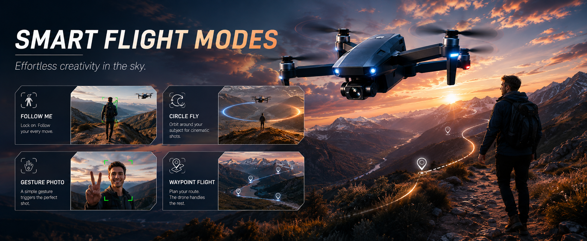 SMART FLIGHT MODES 无人机 A+ 视觉
