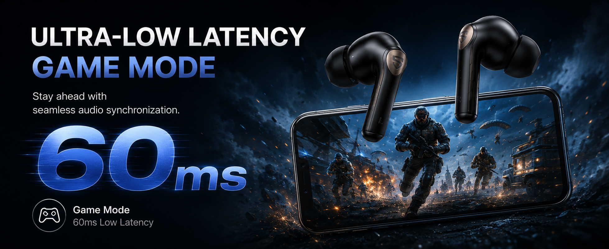 ULTRA-LOW LATENCY GAME MODE 游戏耳机 A+ 视觉