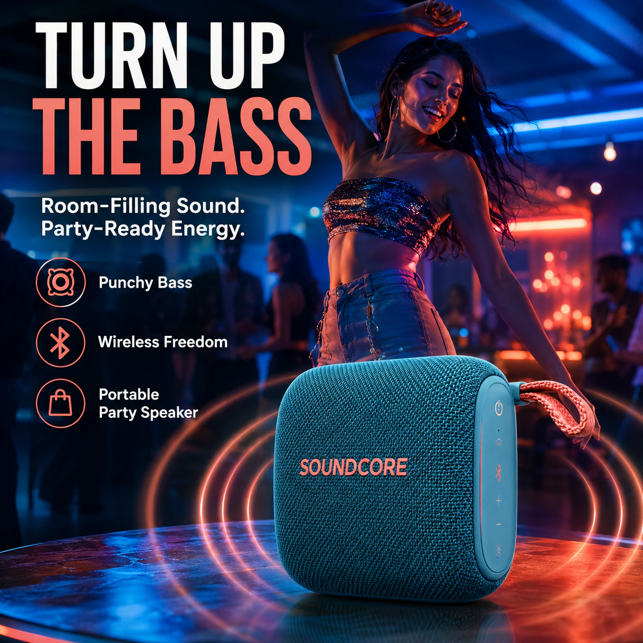 TURN UP THE BASS 蓝牙音箱功能主图